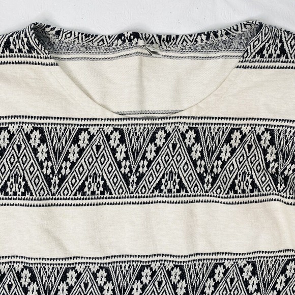 J Crew Sz Small Black Cream Graphic 3/4 Sleeve Sweatshirt - Picture 2 of 9